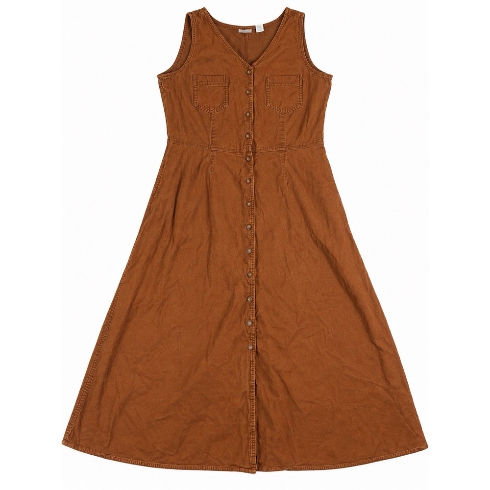 Ll  Bean Corduroy Dress Brown Vintage Button Front 16 Reg **